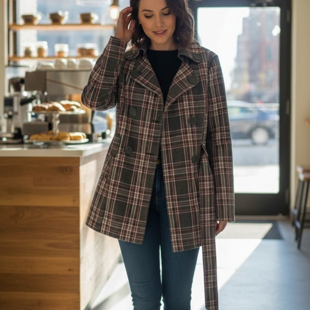 Jou Jou Plaid Trench Coat in Pink and Black